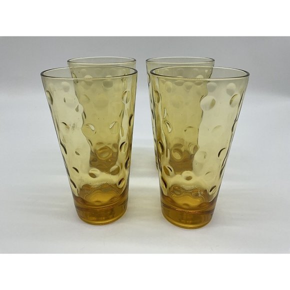 Hazel Atlas Vintage Gold Capri Dot Tumblers MCM Size 5.25 Inches High, Set of 4 - Picture 8 of 15